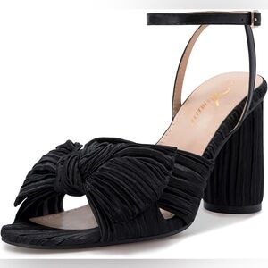 Athlefit Women's Open Toe Chunky Heels Pleated Bow Ankle Strap heel